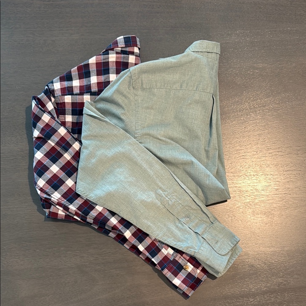 Plaid and Solid Button-Up Shirts